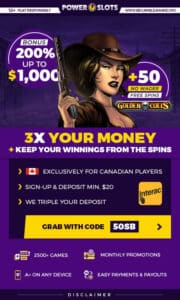 Power Slots Casino | CA | $1000 Bonus + 50 No Wager Free Spins