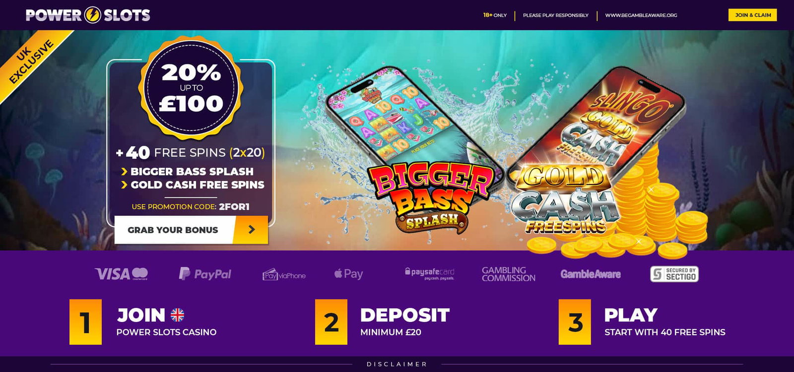 Casino | UK | 20% up to £100 + 40 free spins