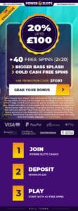 Power Slots Casino | Welcome Bonus | UK | 20% up to £100 + 40 Free Spins on Bigger Bass Splash and Gold Cash Free Spins