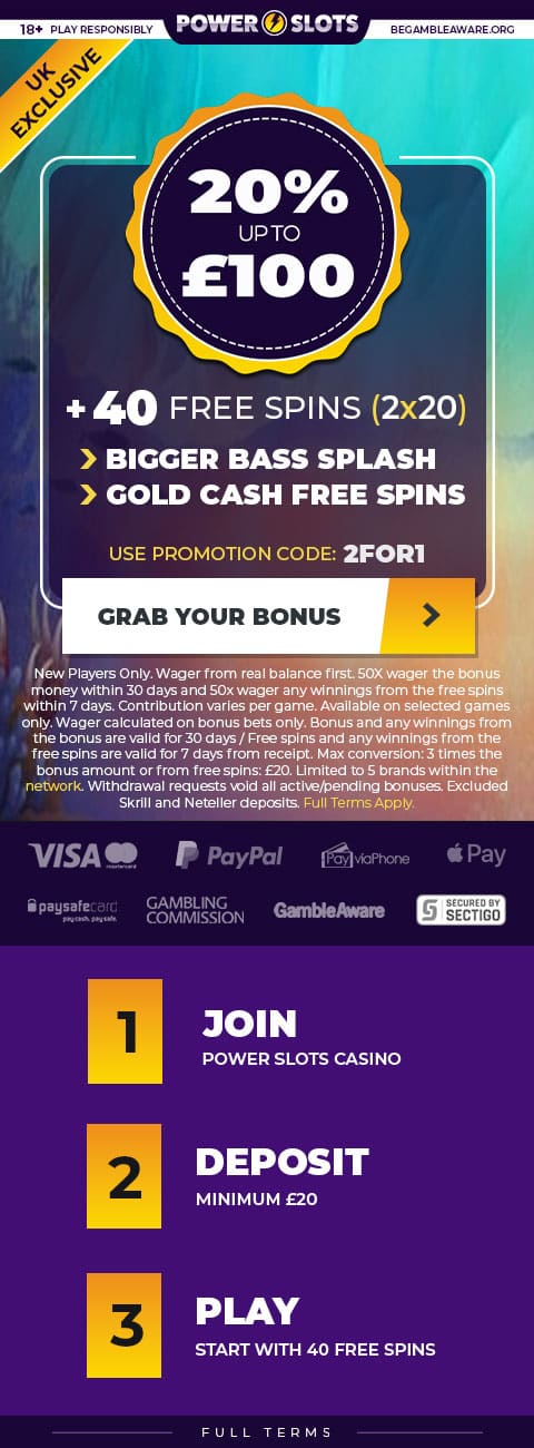 Casino | UK | 20% up to £100 + 40 free spins